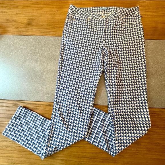 J.McLaughlin Lexi Navy Blue Midi Quotation Houndstooth Slim Pants Size 6 - Picture 2 of 12